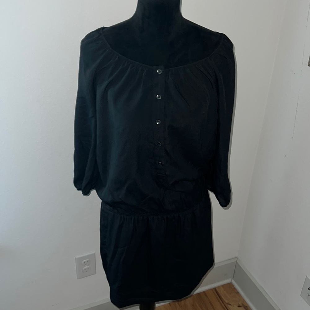 Express Sz S solid black 3/4 sleeves elastic waist pull over mini dress